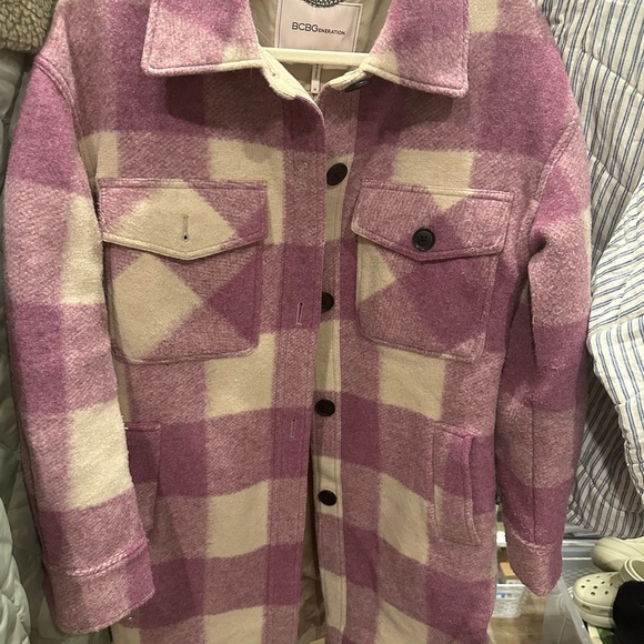 Plaid purple and Cream Women's Coat - Picture 4 of 4